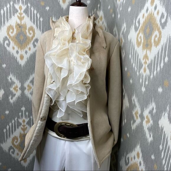 Ralph Lauren Fawn Lamb Shearling & Tortoise Shell Military Inspired Jacket - Picture 13 of 16